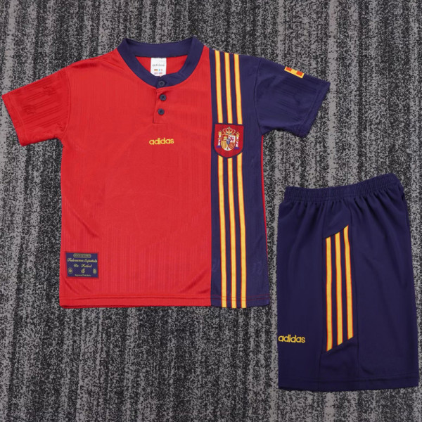 1996 Spain Home Kids Retro Soccer Jersey