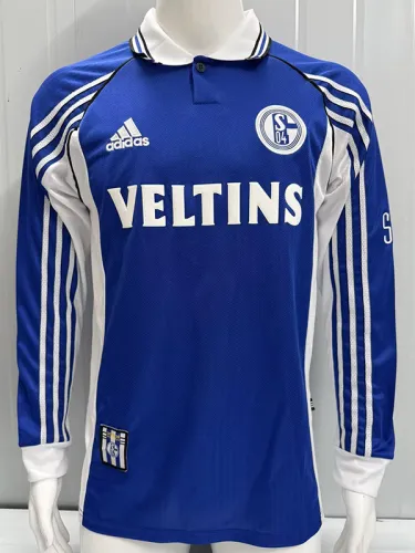 1998-2000 Schalke 04 Home Long Sleeve Retro Soccer Jersey