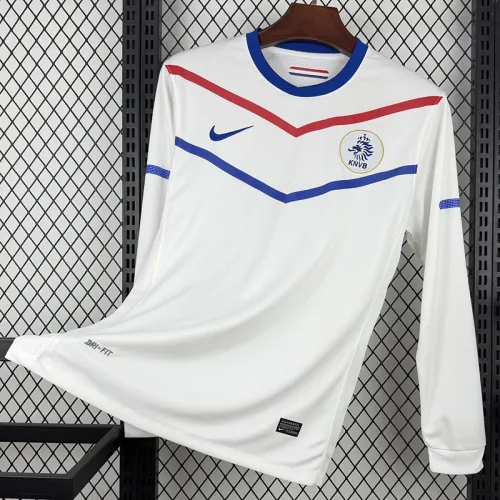 2010 Netherlands Away Long Sleeve Retro Soccer Jersey