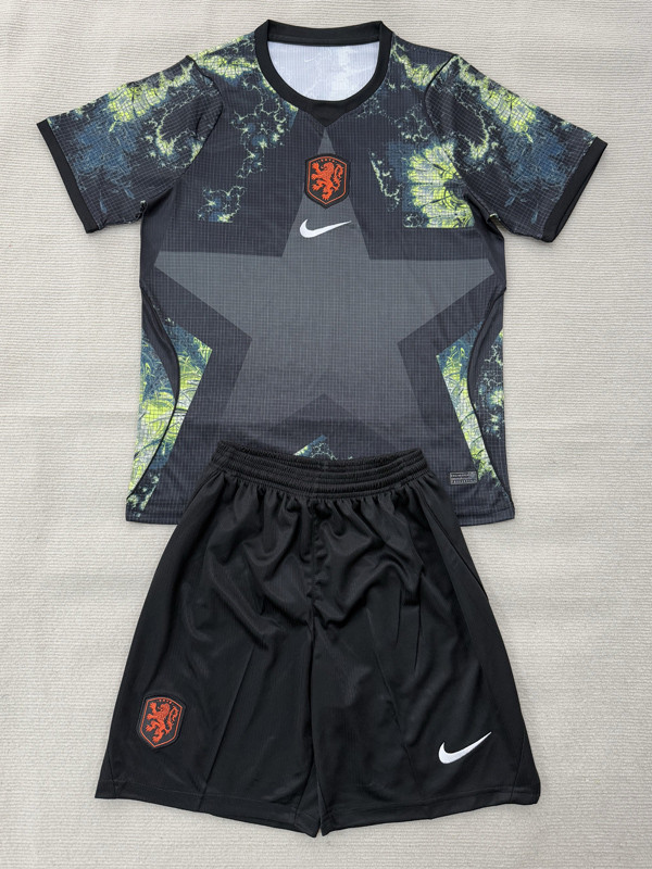 26-27 Netherlands Black Goalkeeper Kids Soccer Jersey
