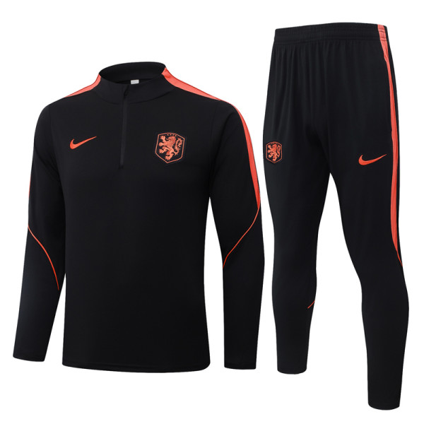 26-27 Netherlands Black Half Pull Tracksuit #B26043(半拉链)