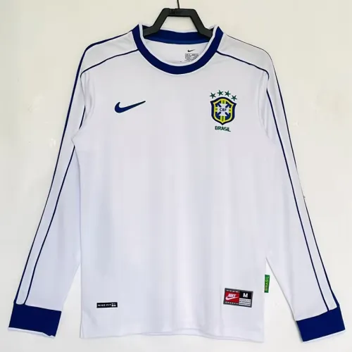 1998 Brazil White Long Sleeve Retro Soccer Jersey