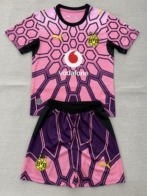 26-27 Dortmund Pink Goalkeeper Kids Soccer Jersey