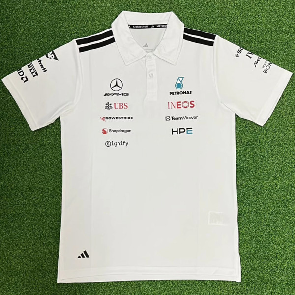 2026 Mercedes White Polo Racing Suit (Football Jersey Size)(有领)