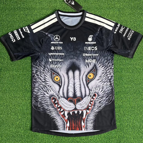 2026 Mercedes Black T-Shirts Racing Suit (Football Jersey Size)大狼头(圆领)