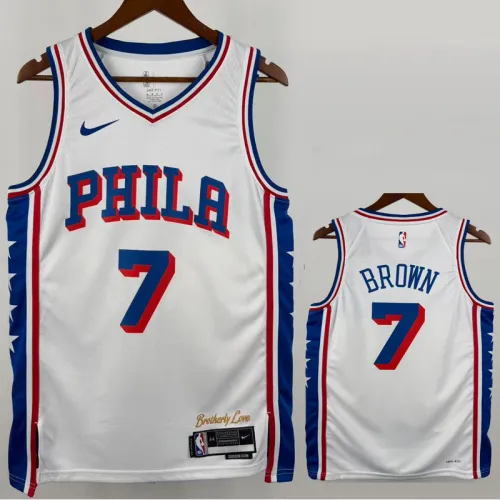 76ERS BROWN #7 White Top Quality Hot Pressing NBA Jersey