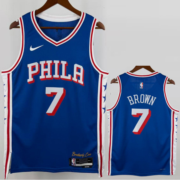 76ERS BROWN #7 Blue Top Quality Hot Pressing NBA Jersey (V领)