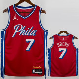 22-23 76ERS BROWN #7 Red Top Quality Hot Pressing NBA Jersey (Trapeze Edition) 飞人版
