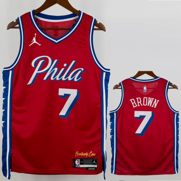 22-23 76ERS BROWN #7 Red Top Quality Hot Pressing NBA Jersey (Trapeze Edition) 飞人版