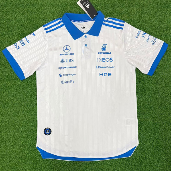 2026 Mercedes White Polo Racing Suit (Slim-fit style)有领球员