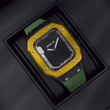 Luxury Modification Case Band for Apple Watch Series 7 6 5 4 44mm 45mm Men Rugged Case Silicone Sport Band for iWatch 6/5/4 SE