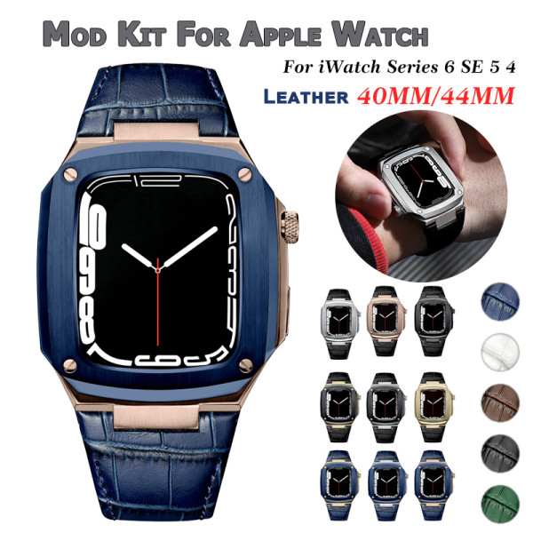 DIY Modification Kit Metal Bezel For Apple Watch Case Series 6 5 4 3 2 40mm 44mm Leather Strap band frame Strap for iWatch