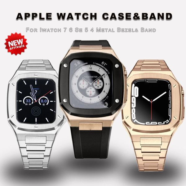 Modification Kit Metal Bezel Frame For Apple Watch Case band 7 6 5 4 3 2 40mm 41mm 44mm 45mm Rubber Strap Replacement for iWatch