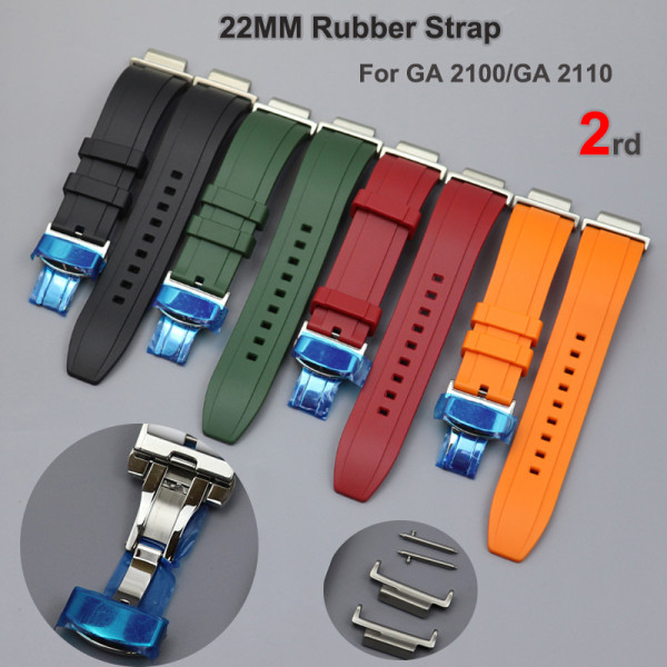 Gen2 Fluorine Rubber for GA2100 Bezel Strap Ga-2110 Strap Plus Size Belt 2nd Silver Buckles Mod Tools Butterfly Clasp