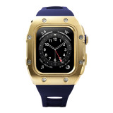 44MM Luxury RM Style Modification Mod Kit Apple Watch Metal Case strap For iwatch series 6 5 4 SE Rubber Strap watchband