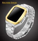 Luxury Modification Kit for Apple Watch Case Band 7 45mm 44mm 42mm Metal Bezel Frame Rubber WatchBand for IWatch 7 6 5 4 3 SE