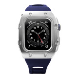 44MM Luxury RM Style Modification Mod Kit Apple Watch Metal Case strap For iwatch series 6 5 4 SE Rubber Strap watchband
