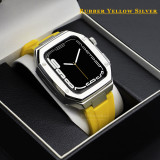 Luxury Modification Kit for Apple Watch Case Band 7 45mm 44mm 42mm Metal Bezel Frame Rubber WatchBand for IWatch 7 6 5 4 3 SE