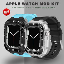 Modification Kit For Apple Watch 7 6 5 4 3 SE Metal Bezel Frame Rubber WatchBand For iWatch Refit Case Band 7 45mm 44mm 42mm