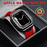Luxury Modification Kit for Apple Watch Case Band 7 45mm 44mm 42mm Metal Bezel Frame Rubber WatchBand for IWatch 7 6 5 4 3 SE