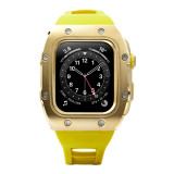 44MM Luxury RM Style Modification Mod Kit Apple Watch Metal Case strap For iwatch series 6 5 4 SE Rubber Strap watchband