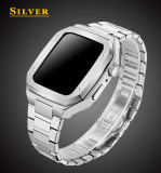 Luxury Modification Kit for Apple Watch Case Band 7 45mm 44mm 42mm Metal Bezel Frame Rubber WatchBand for IWatch 7 6 5 4 3 SE