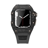 Carbon Fiber Case For Apple Watch 7 44mm 45mm Rubber Strap Luxury Carbon Set Frame Bezel Modification Kit for iWatch 6 5 4 SE