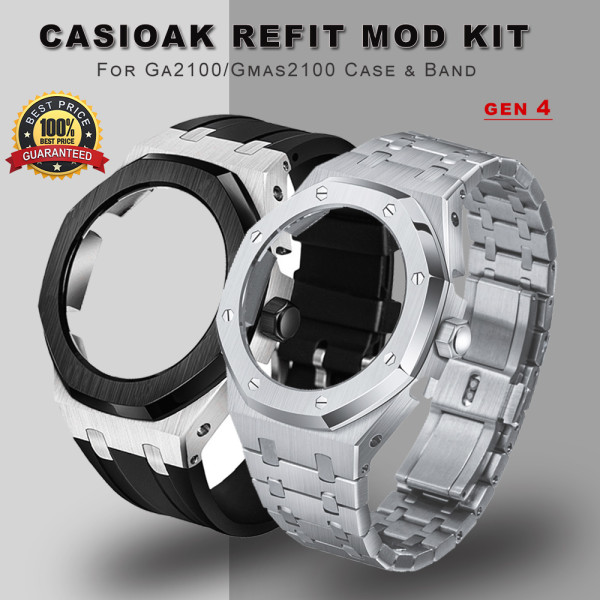 Casioak For Casio GA2100  GMAS2100 Gen4 Gen5 4th Generation Mod kit Set Refit Rubber strap Full Steel Metal Case Band GA-2100