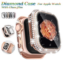 Watch Case+Tempered Glass for Apple Watch Cases 45mm 41mm 44mm 40mm Full Diamonds Bumper for IWatch Series 7 6 SE 5 4 3 2 Cover