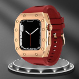 Luxury Watch Modification Kit  For Apple Watch Metal Beze Steel Case WatchBand For iWatch 7 6 Se 5 4 Rubber Strap 44mm 45mm