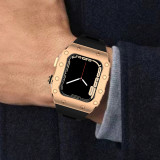 Luxury Watch Modification Kit  For Apple Watch Metal Beze Steel Case WatchBand For iWatch 7 6 Se 5 4 Rubber Strap 44mm 45mm