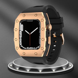 Luxury Watch Modification Kit  For Apple Watch Metal Beze Steel Case WatchBand For iWatch 7 6 Se 5 4 Rubber Strap 44mm 45mm