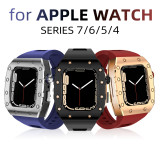 Luxury Watch Modification Kit  For Apple Watch Metal Beze Steel Case WatchBand For iWatch 7 6 Se 5 4 Rubber Strap 44mm 45mm