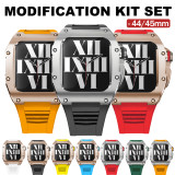 44 45mm Luxury Modification Kit Set For Apple Watch Series 7 Silicone Band Metal Case For iWatch SE 6 5 4 Men Rubber Wrist Strap