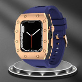 Luxury Watch Modification Kit  For Apple Watch Metal Beze Steel Case WatchBand For iWatch 7 6 Se 5 4 Rubber Strap 44mm 45mm