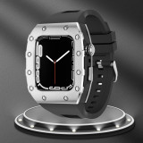 Luxury Watch Modification Kit  For Apple Watch Metal Beze Steel Case WatchBand For iWatch 7 6 Se 5 4 Rubber Strap 44mm 45mm
