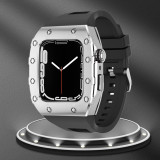 Luxury Watch Modification Kit  For Apple Watch Metal Beze Steel Case WatchBand For iWatch 7 6 Se 5 4 Rubber Strap 44mm 45mm