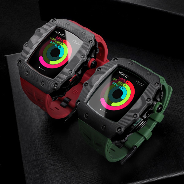 Carbon Fiber Modification kit For Apple Watch Case 45mm 44mm Cover Silicone Band Glass for iWatch Series 7 45mm 6/5/4/SE 44mm Accessories