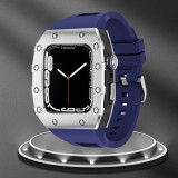 Luxury Watch Modification Kit  For Apple Watch Metal Beze Steel Case WatchBand For iWatch 7 6 Se 5 4 Rubber Strap 44mm 45mm