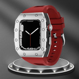 Luxury Watch Modification Kit  For Apple Watch Metal Beze Steel Case WatchBand For iWatch 7 6 Se 5 4 Rubber Strap 44mm 45mm