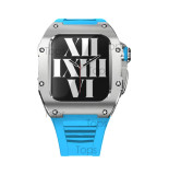 44 45mm Luxury Modification Kit Set For Apple Watch Series 7 Silicone Band Metal Case For iWatch SE 6 5 4 Men Rubber Wrist Strap