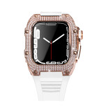 Diamond Modification Kit For Apple Watch Series 7 45MM Rubber Luxury Metal Frame For iWatch 44MM SE 6 5 4 Stainless Steel Case
