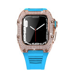 Diamond Modification Kit For Apple Watch Series 7 45MM Rubber Luxury Metal Frame For iWatch 44MM SE 6 5 4 Stainless Steel Case