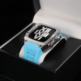 Diamond Modification Kit For Apple Watch Series 7 45MM Rubber Luxury Metal Frame For iWatch 44MM SE 6 5 4 Stainless Steel Case
