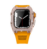 Diamond Modification Kit For Apple Watch Series 7 45MM Rubber Luxury Metal Frame For iWatch 44MM SE 6 5 4 Stainless Steel Case