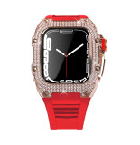 Diamond Modification Kit For Apple Watch Series 7 45MM Rubber Luxury Metal Frame For iWatch 44MM SE 6 5 4 Stainless Steel Case