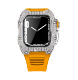 Diamond Modification Kit For Apple Watch Series 7 45MM Rubber Luxury Metal Frame For iWatch 44MM SE 6 5 4 Stainless Steel Case