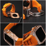 Diamond Modification Kit For Apple Watch Series 7 45MM Rubber Luxury Metal Frame For iWatch 44MM SE 6 5 4 Stainless Steel Case