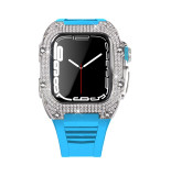 Diamond Modification Kit For Apple Watch Series 7 45MM Rubber Luxury Metal Frame For iWatch 44MM SE 6 5 4 Stainless Steel Case