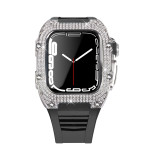Diamond Modification Kit For Apple Watch Series 7 45MM Rubber Luxury Metal Frame For iWatch 44MM SE 6 5 4 Stainless Steel Case